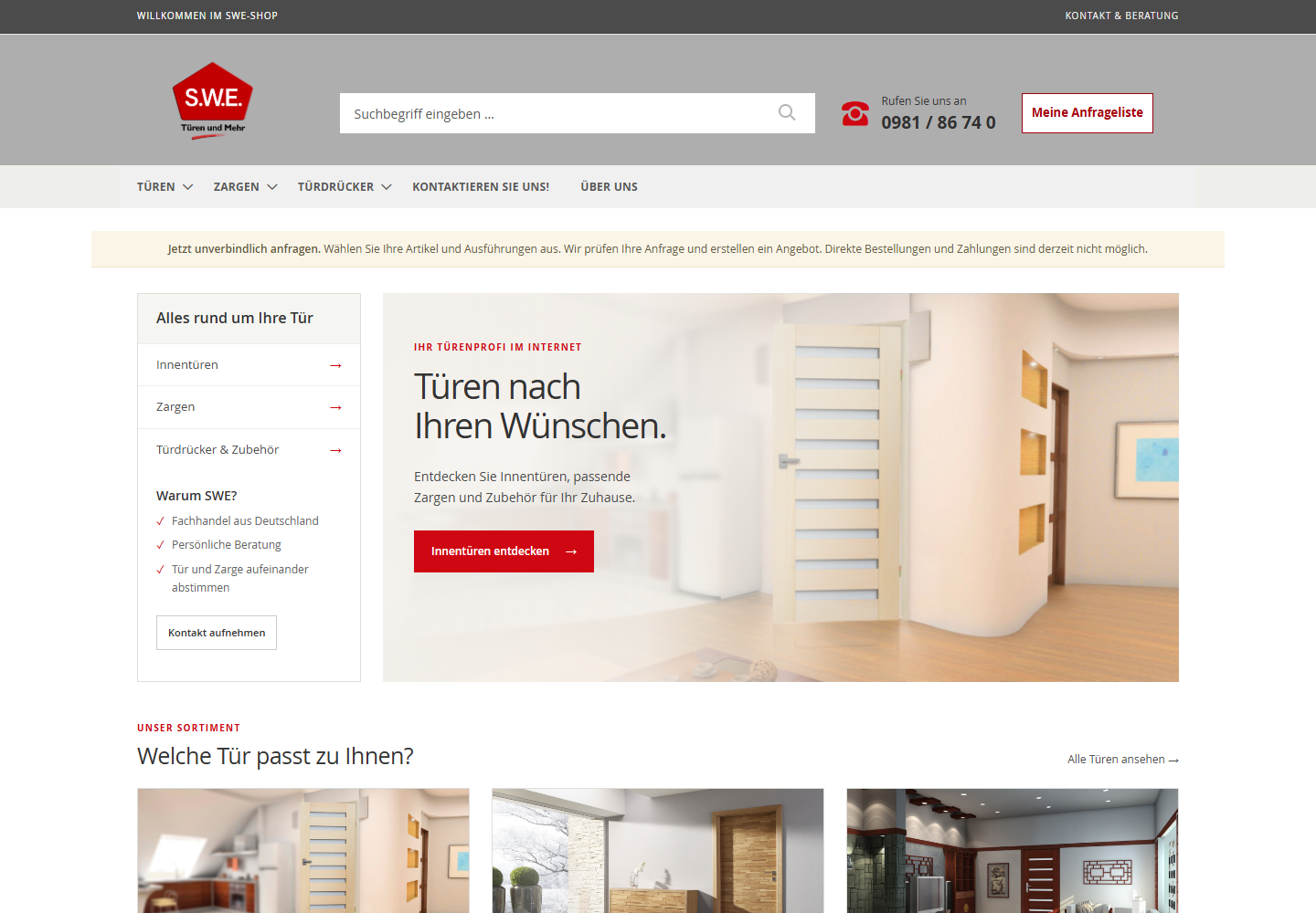 Vorschau des Webauftritts SWE-Türen